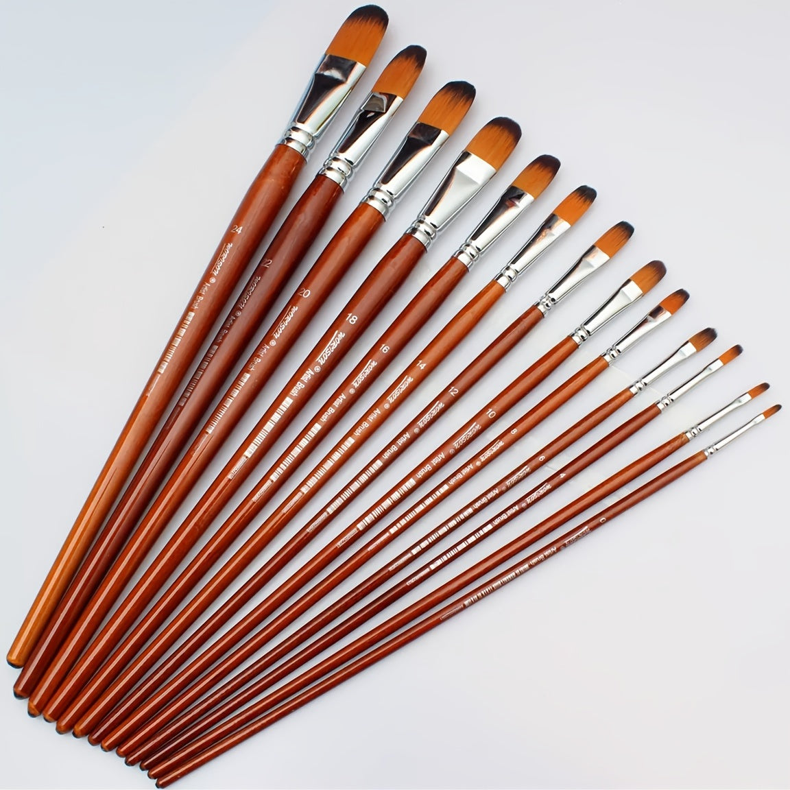 13pcs/Set Artist Filbert Shape Nylon Oil Paint Brush Set - Perfect for Professional Painting!