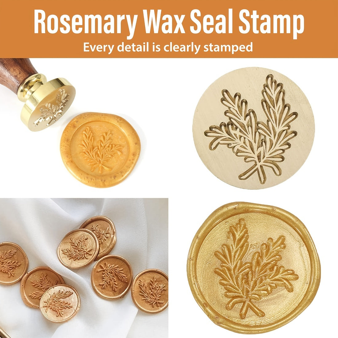 1pc Wax Seal Stamp - 25mm Removable Brass Head With Wooden Handle, Vintage Sealing Wax Stamp For Wedding Invitations Envelopes Wine Packages Greeting Cards, Bee/Tree Of Life/Rose/Heart/Rosemary