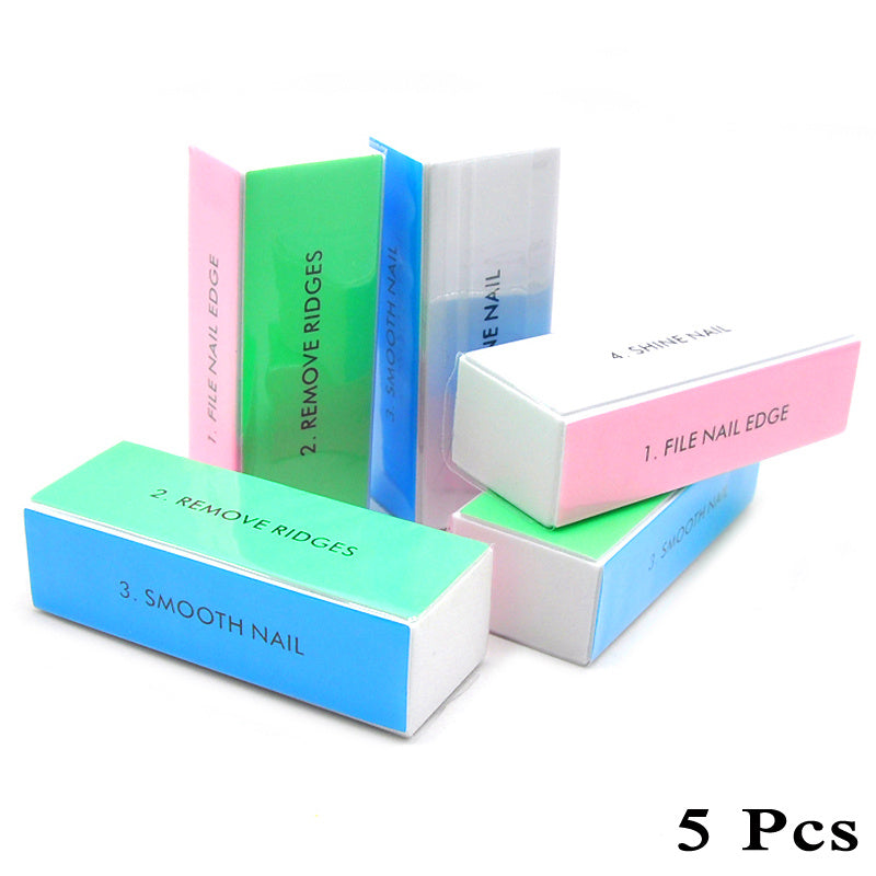 5 pcs Professional Nail Files - Colorful 4-Sided Grit Sanding Blocks for Shiny, Glossy Surface - Perfect for Natural and Acrylic Nails - Home Salon Use