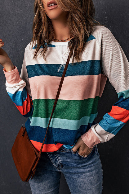 Striped Raglan Sleeve Round Neck Tee