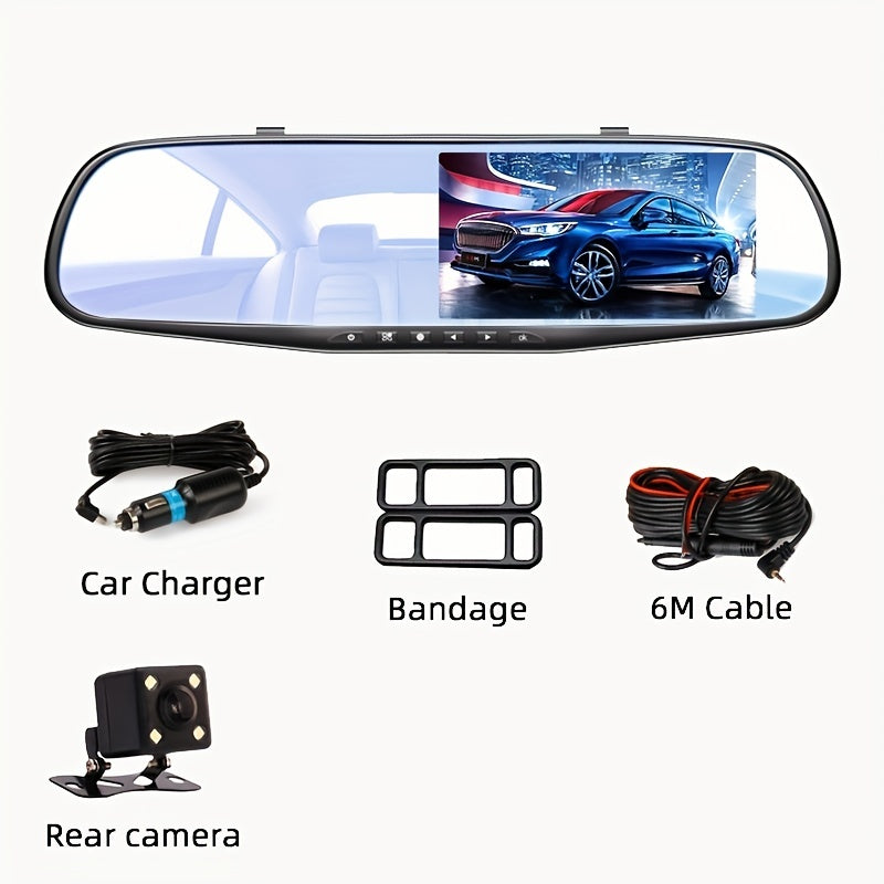 4.2 Inch Large Screen Rearview Mirror Dash Cam Dual Lens HD 1080P Night Market HD Dash Cam For All Models