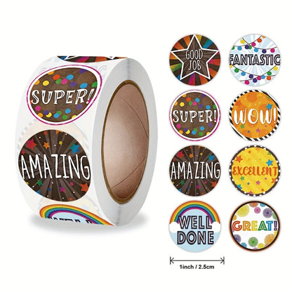 500pcs 1-inch 8 Design Reward Stickers Suitable For Children, Teachers, Adults, Parents, Classrooms, Schools, Work, Learning, Training Stickers, Handmade Self-adhesive Labels