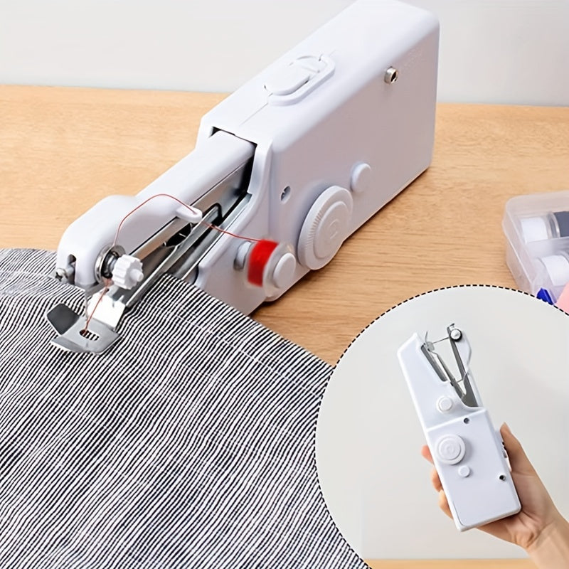 1pc Hand Sewing Machine, Fast Stitching Mini Sewing Machine, Portable Sewing Machine For Home, Travel And DIY, Electric Hand Sewing Machine For Beginners, White