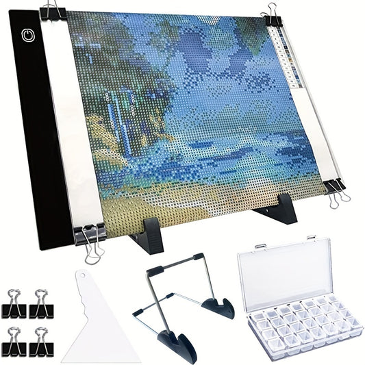 1pc A4 LED Light Pad Drawing Copy Board For DIY Diamond Painting Kits, USB Powered Light Pad, Adjustable Brightness With Detachable Stand And Clips