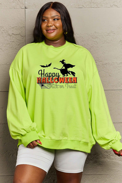 Simply Love Sweat-shirt graphique HAPPY HALLOWEEN TRICK OR TREAT pleine grandeur