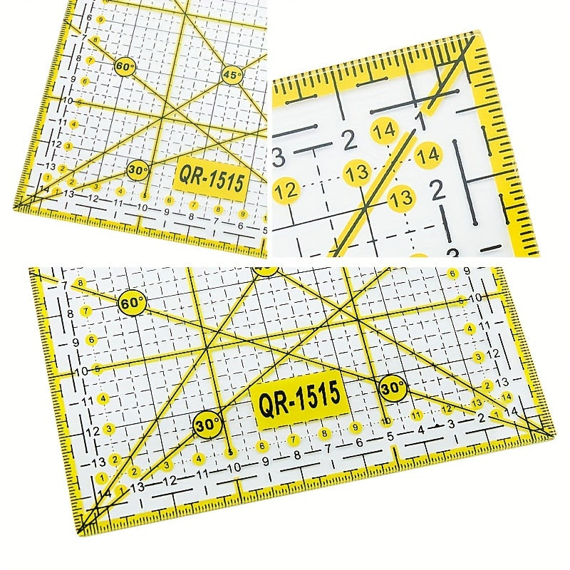 1pc Acrylic Quilting Ruler, Transparent Square Quilter Ruler Fabric Cutting Ruler Clear Acrylic Ruler Ironing Ruler With Double Colored Grid Lines For Quilting, Sewing(6 Inch)