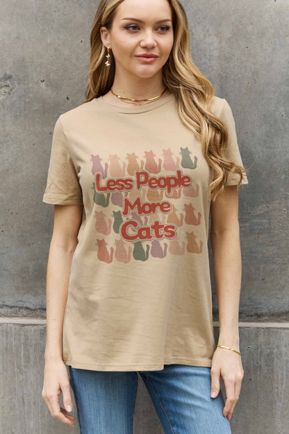 Simply Love Full Size LESS PEOPLE MORE CATS Graphic Cotton Tee