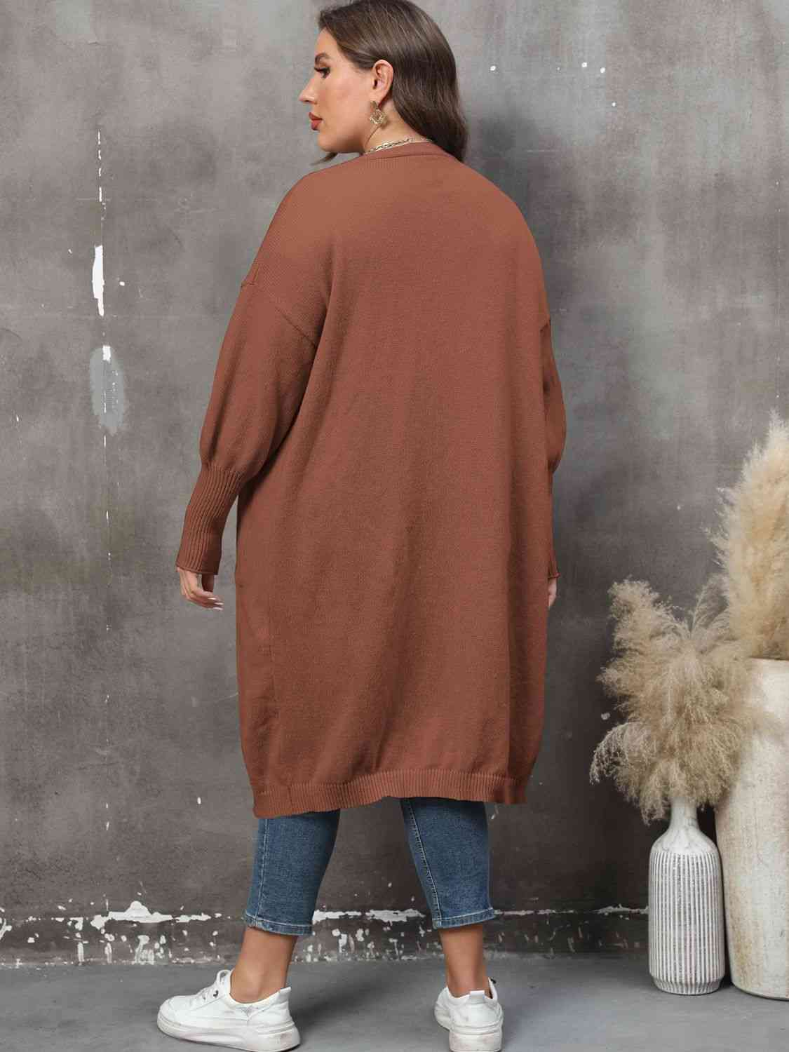 Cardigan avec Poche à Manches Longues de Grande Taille