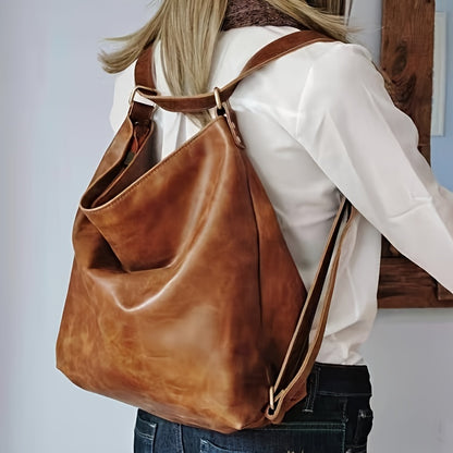 Stylish Oil Wax Leather Crossbody Bag - Large Capacity Vintage Shoulder Hobo Bag & Multi Functional Backpack