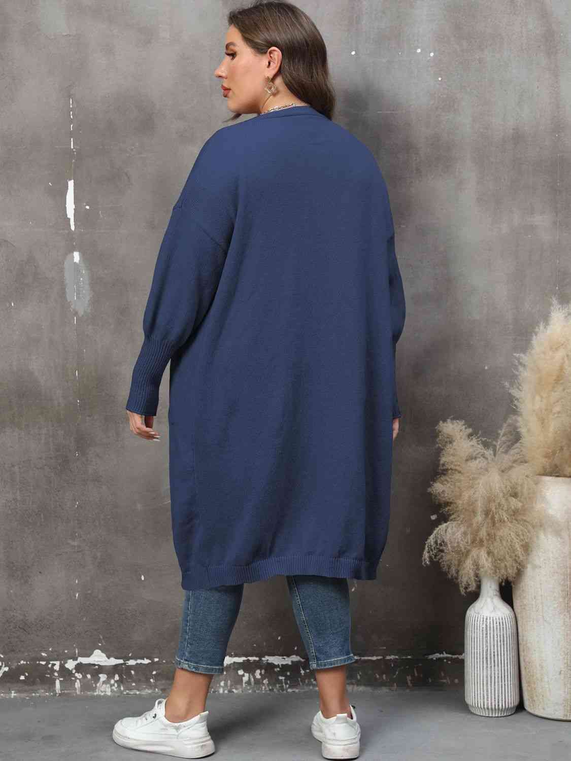 Cardigan avec Poche à Manches Longues de Grande Taille