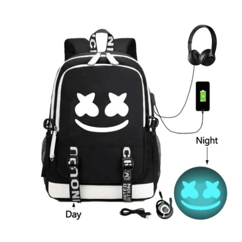 Stylish USB Charging Happy Face Backpack - Waterproof, Durable & Perfect for School!