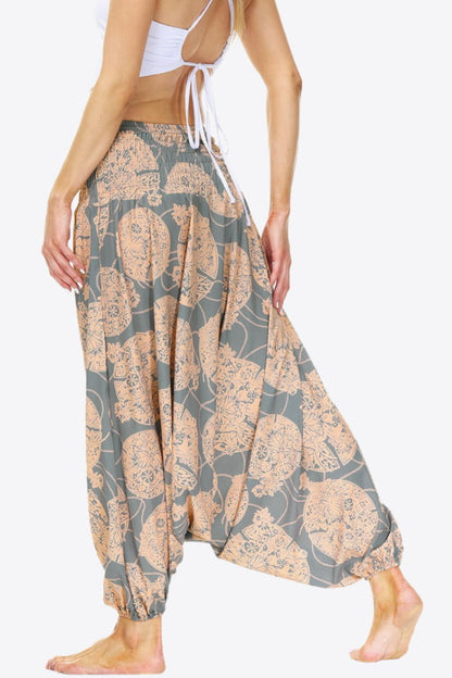 Smocked Long Harem Pants