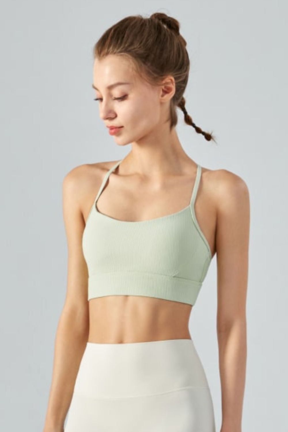 Ribbed Halter Neck Open Back Cropped Sports Cami