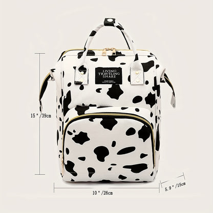 Stylish Cow Pattern Backpack: Trendy Zipper Rucksack for Versatile Women's Travel Diaper Bag