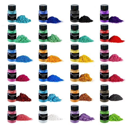 10g Set of Colorful Mica Pearlescent Powder - Perfect for Resin Epoxy, Soap Making, Nail Polish, Lip Gloss, Eye Shadow & Candle Jars!