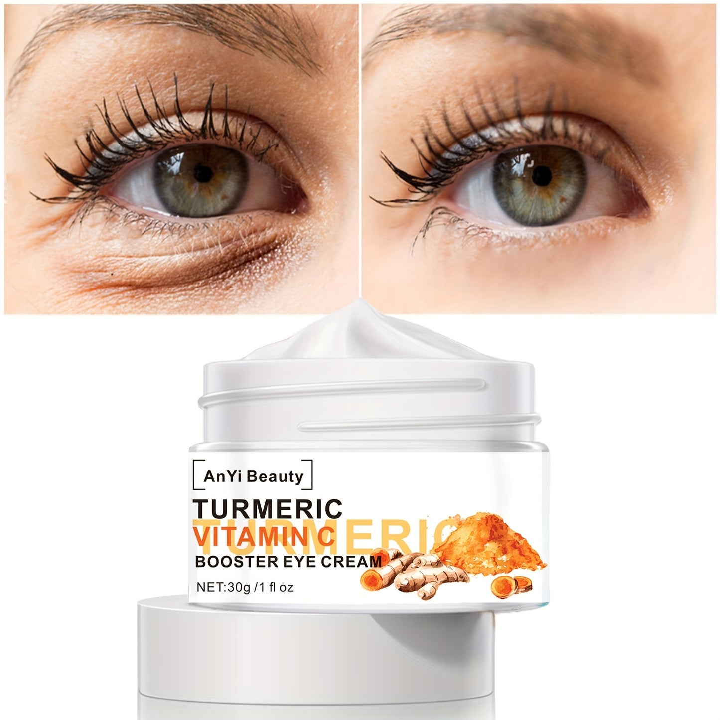 Turmeric Vitamin C Eye Cream - Moisturize, Reduce Aging, Smooth Wrinkles, Firm Skin, Reduce Dark Circles & Eye Bags