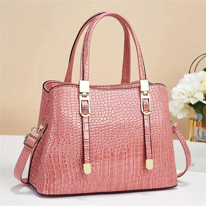 Women's Crocodile Embossed Shoulder Handbag - Stylish Solid Color Crossbody Purse With Removable Strap