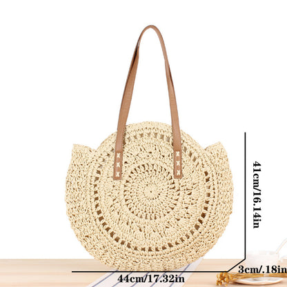 Stylish Woven Beach Bag - Hollow-Out Straw Handbag with Large Round Capacity for Shoulders