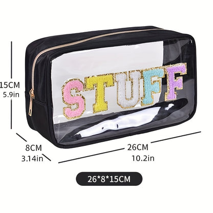 Waterproof Transparent PVC Toiletry Bag Large Capacity Zipper Makeup Bag Embroidery Letter Travel Stuff Cosmetic Bag Pouch For Lady