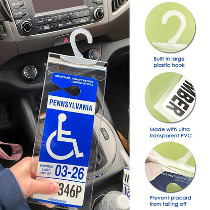 Support de permis de stationnement pour personnes handicapées Ultra Transparent, 2 pièces, protège votre pancarte et votre cintre avec un grand couvercle de support 