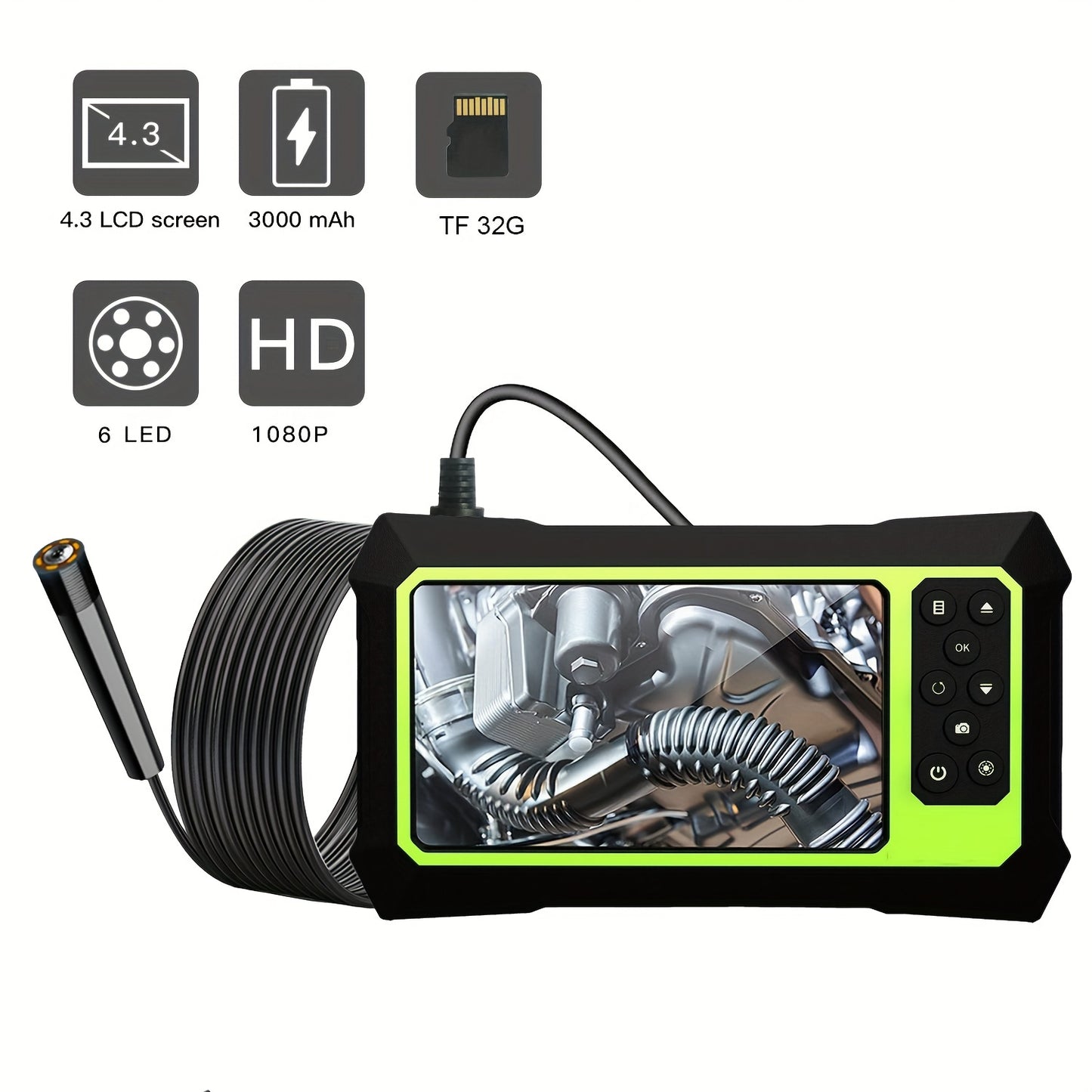 4.3 Inch Industrial Endoscope with 3000mAh Battery & 1080HD Video Resolution - Capture Clear Images & Video!