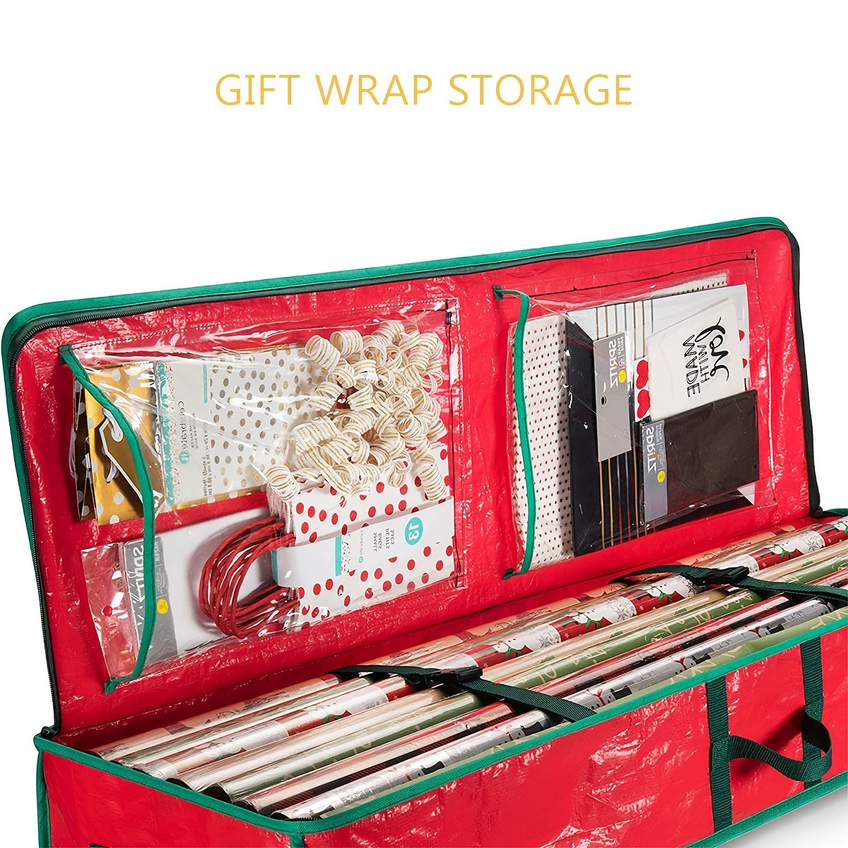 Underbed Gift Wrap Organizer, Interior Pockets, Fits 18-24 Standard Rolls, Underbed Storage, Wrapping Paper Storage Box And Holiday Accessories, 40'' Long - Tear Proof Fabri