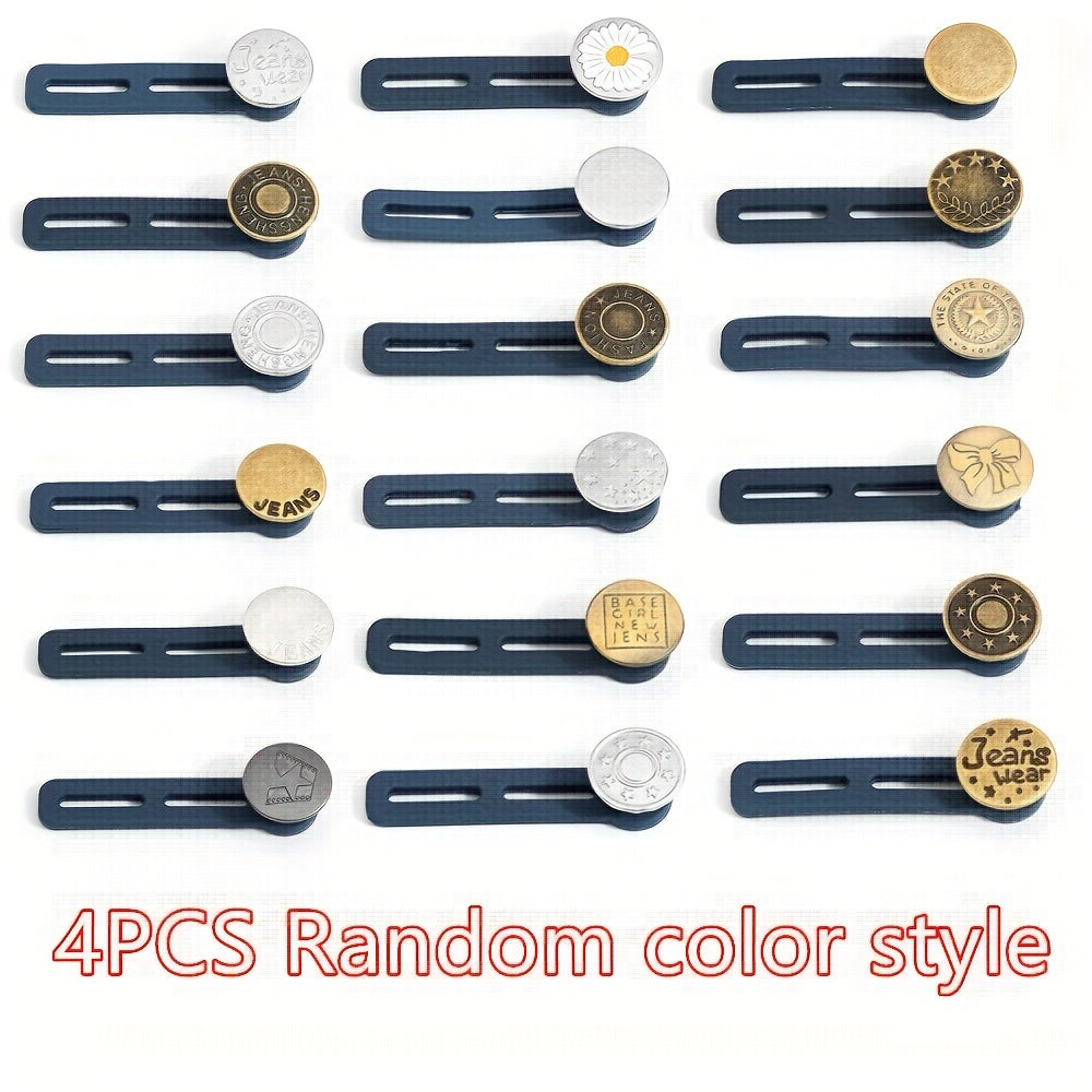 4pcs Random Color Magic Metal Button Extender For Pants Jeans Free Sewing Adjustable Retractable Waist Extenders Button Extended Length Is 0.71in