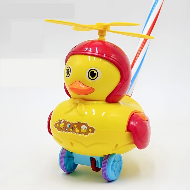 0-6 Years Old Toddler Hand Push Duck Toy - Safe ABS Material, Non-slip Wheels, Bell Rotor & Height Adjustment!