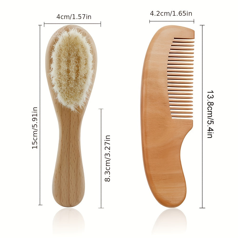 Ensemble de peignes et brosses à cheveux doux pour bébé, avec manche en bois, masseur confortable pour nouveau-nés, 2 pièces/kit 