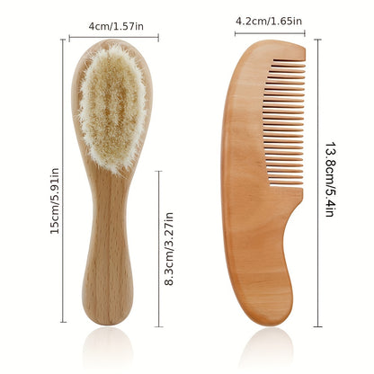 Ensemble de peignes et brosses à cheveux doux pour bébé, avec manche en bois, masseur confortable pour nouveau-nés, 2 pièces/kit 