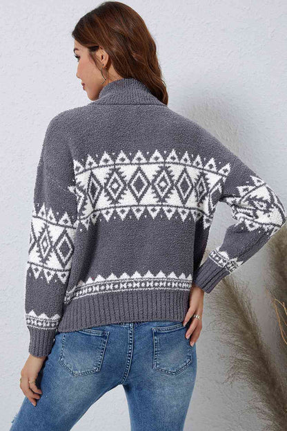 Pull zippé à motif géométrique