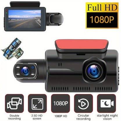 Caméra de tableau de bord DVR pour voiture, enregistreur vidéo à double objectif de 3 pouces, capteur G, caméra avant et intérieure 1080P 