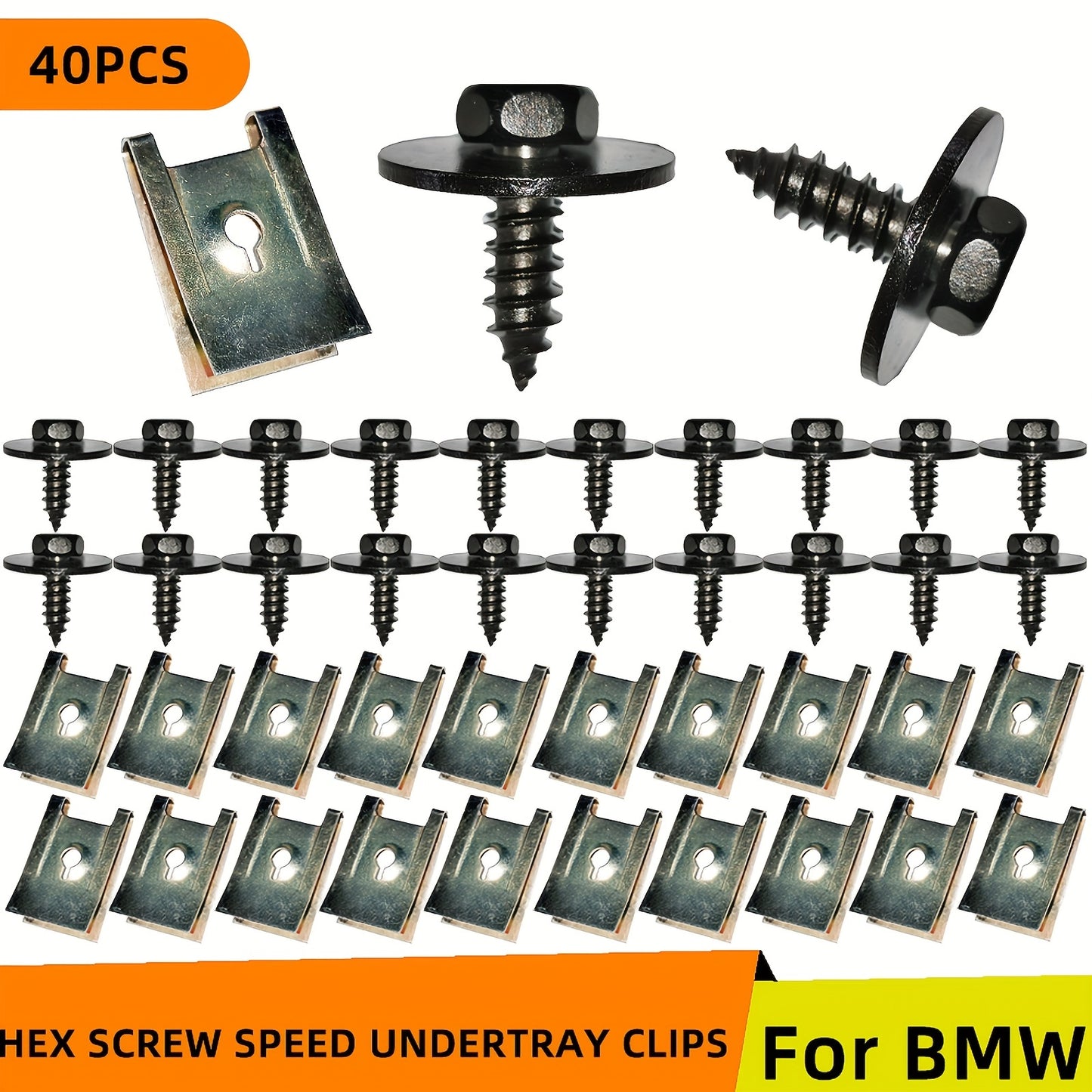 40pcs Metal Nut Screws - Perfect for BMW E46, E92, E90 & F10 - Chassis Engine Guard Metal Nut Washers U-Nut Clip Engine Shield Bumper Guard Cross Screws