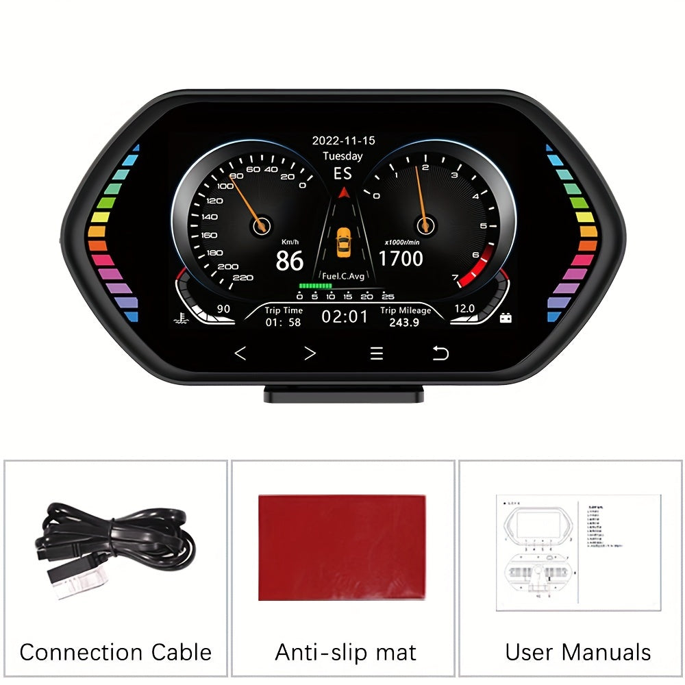 3-in-1 OBD2+GPS+Tilt Meter IPS HUD Head-Up Display Meter: Car Digital Speedometer, Water & Oil Temp Alarm [2023 Upgrade]