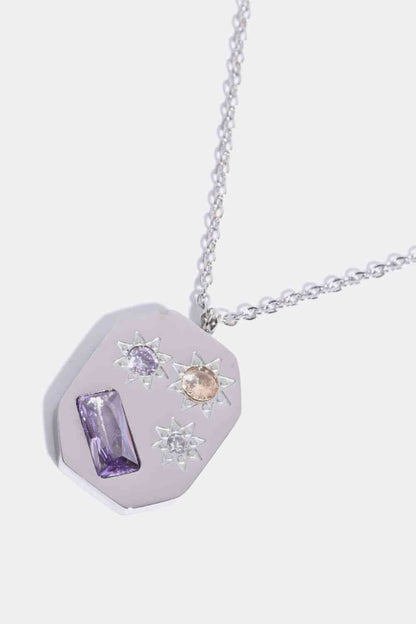 Inlaid Zircon Pendant Stainless Steel Necklace