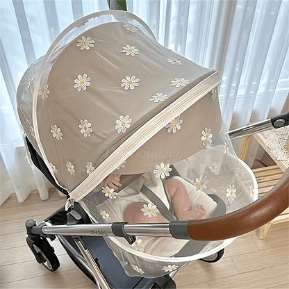 Spring And Summer Baby Stroller Mosquito Repellent Cover, Baby Stroller Breathable Sun Visor, Daisy Embroidery, Sun Protection