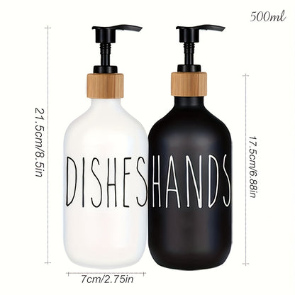 2 pcs Farmhouse Hand and Dish Soap Dispenser Set - Refillable Liquid Soap Dispenser with Pump for Kitchen - Convenient and Eco-Friendly