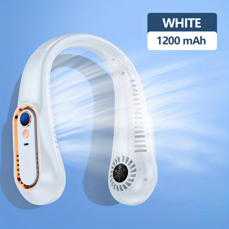 2023 Nouveau ventilateur de cou portable suspendu : ultra-longue endurance, chargement USB, 5 vitesses sans feuilles, rechargeable, silencieux, réfrigération climatisation cuisine extérieur bureau réfrigération artefact cadeau pour petit ami/petite amie 