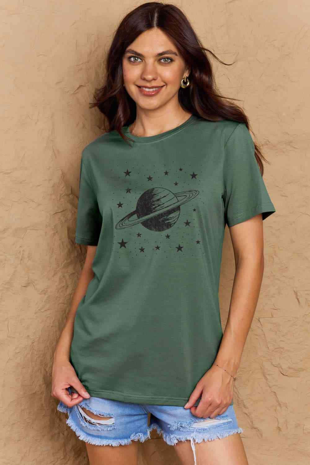 T-shirt en coton avec image Planet, taille réelle, Simply Love