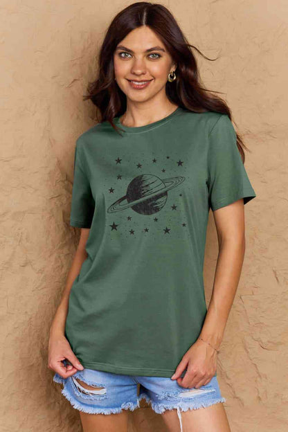 T-shirt en coton avec image Planet, taille réelle, Simply Love