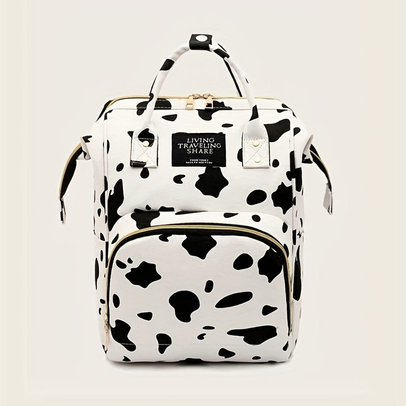 Stylish Cow Pattern Backpack: Trendy Zipper Rucksack for Versatile Women's Travel Diaper Bag