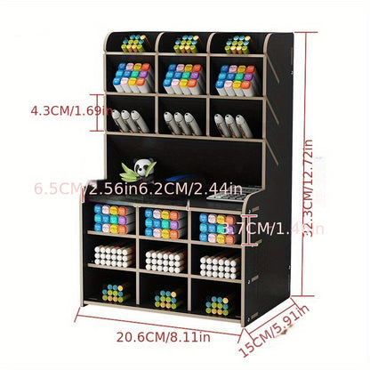 1 porte-crayon en bois : assemblage manuel de bricolage pour fournitures scolaires, de bureau, de maison et d'art - Organisateur de papeterie de bureau pour accessoires de bureau 