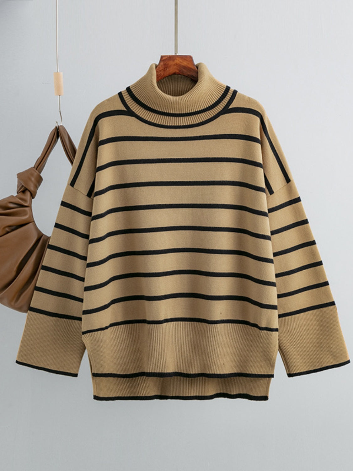 Striped Drop Shoulder Turtleneck Sweater