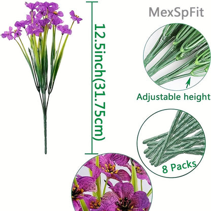 8 Bundles of UV-Resistant Artificial Flowers - Perfect for Outdoor & Indoor Decorations!