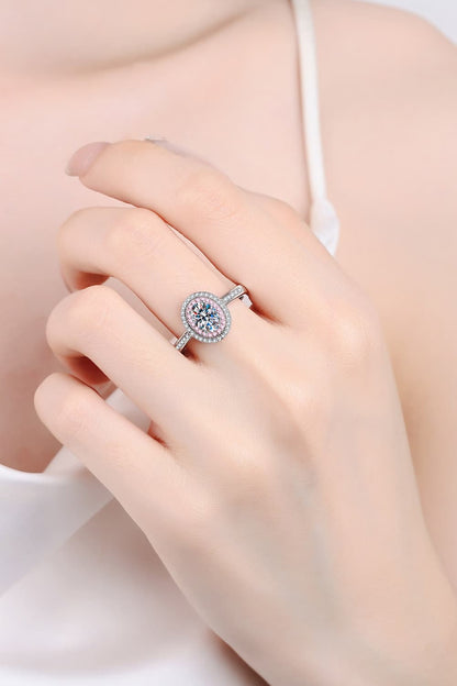 Bague halo en argent sterling 925 moissanite 1 carat