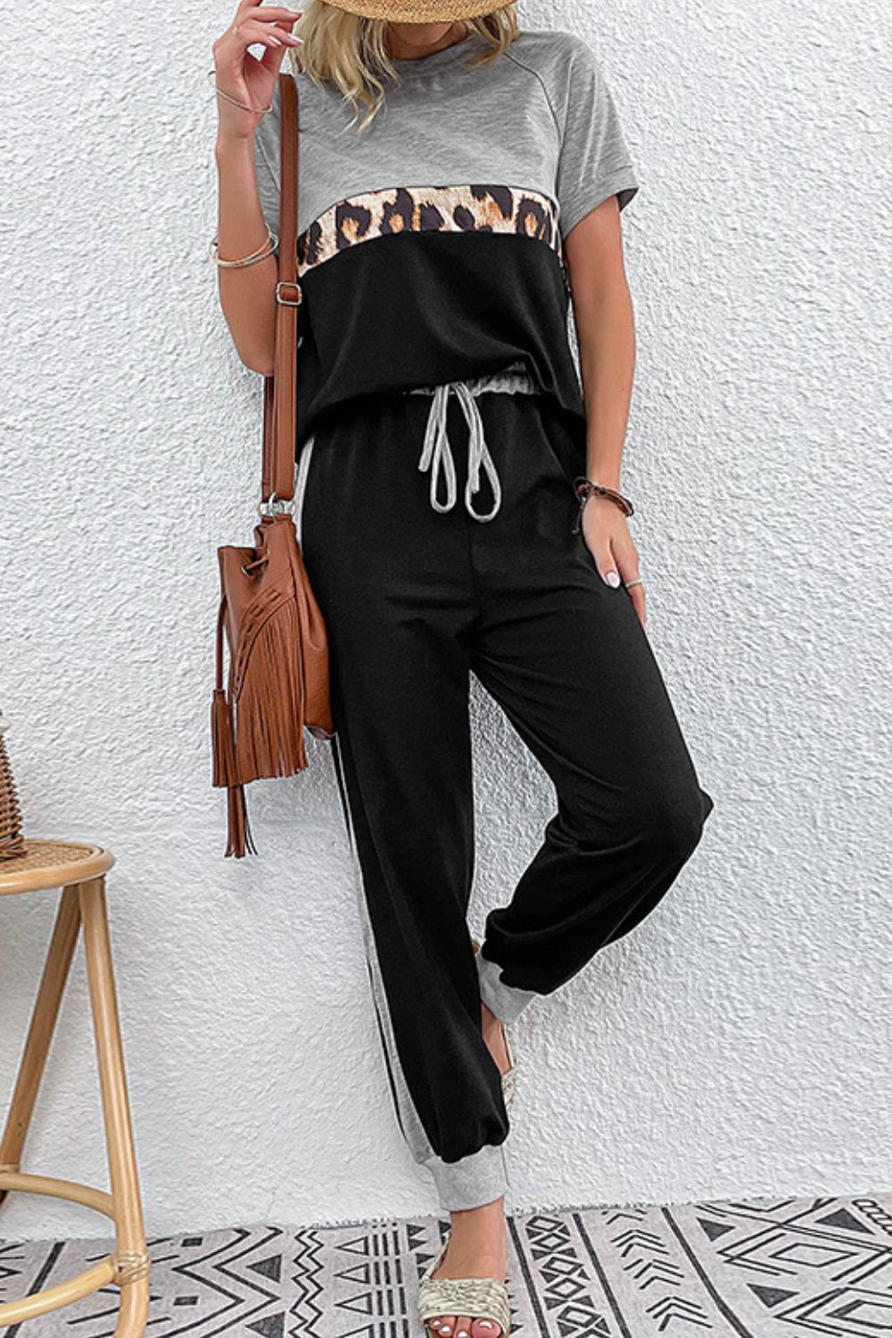 Short Sleeve Top and Drawstring Pants Set