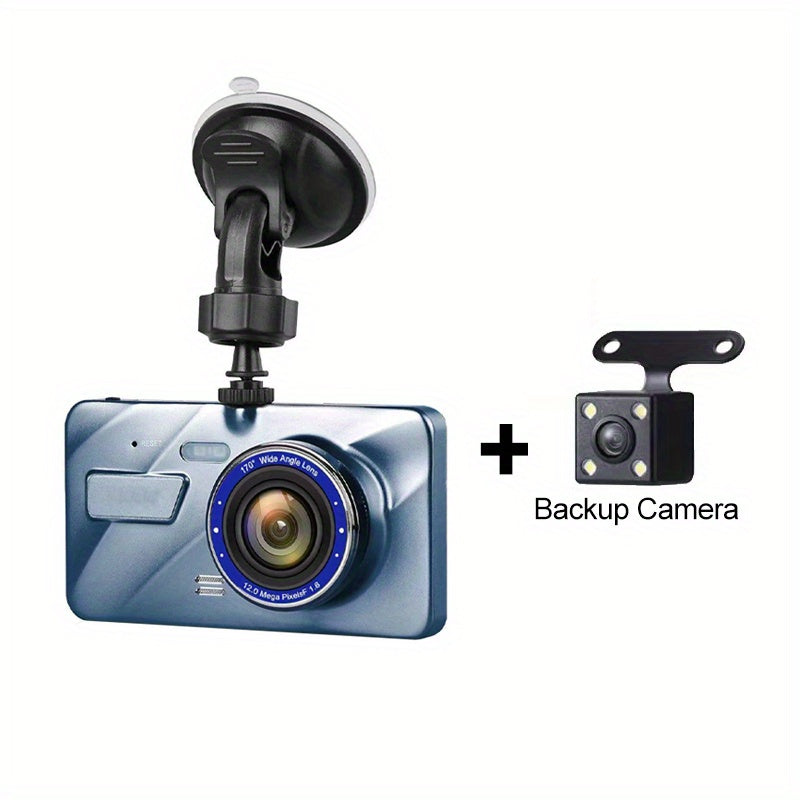 1080p Dual Camera Dash Cam with Waterproof Reverse Camera, 64GB Micro SD Card, 4 Inch Touch Screen, Night Vision, Motion Detection, Parking Surveillance, Loop Recording