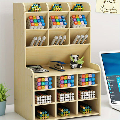 1 porte-crayon en bois : assemblage manuel de bricolage pour fournitures scolaires, de bureau, de maison et d'art - Organisateur de papeterie de bureau pour accessoires de bureau 