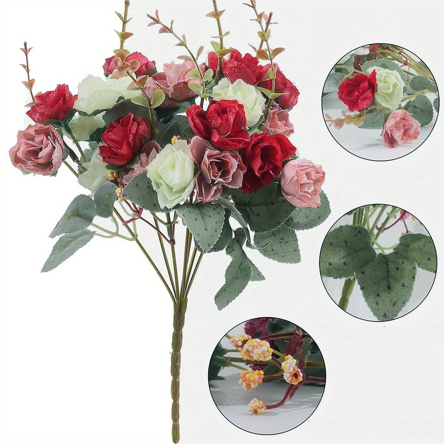 21-Head Mini Rose Bouquet - Perfect for Weddings, Offices & Decorating Home & Garden (Pink)