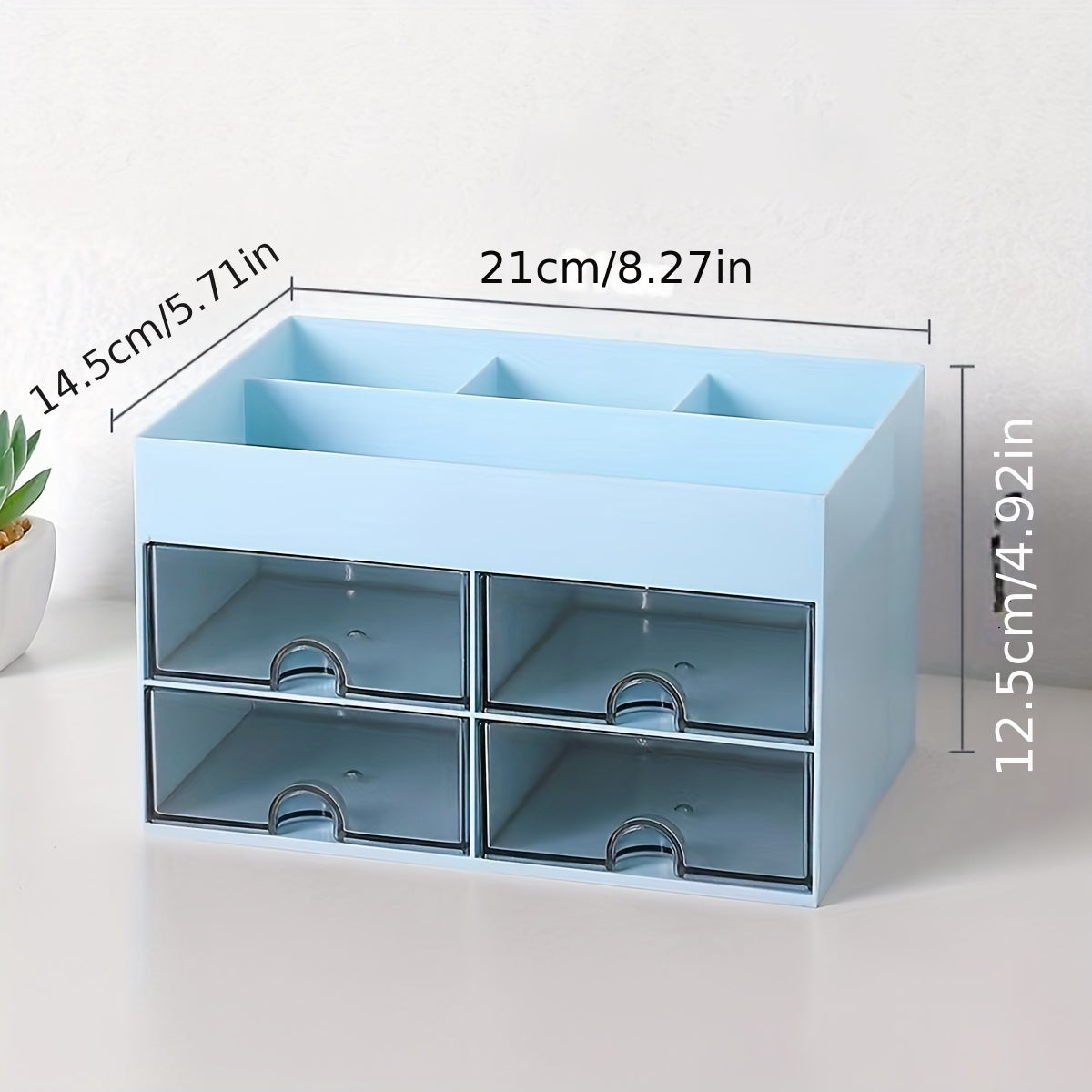 4 Drawer Desktop Makeup Organizer with Drawer - Stylish Desk Caddy for Makeup, Brushes, and Skincare Products - Efficient Storage Solution for Office and Home